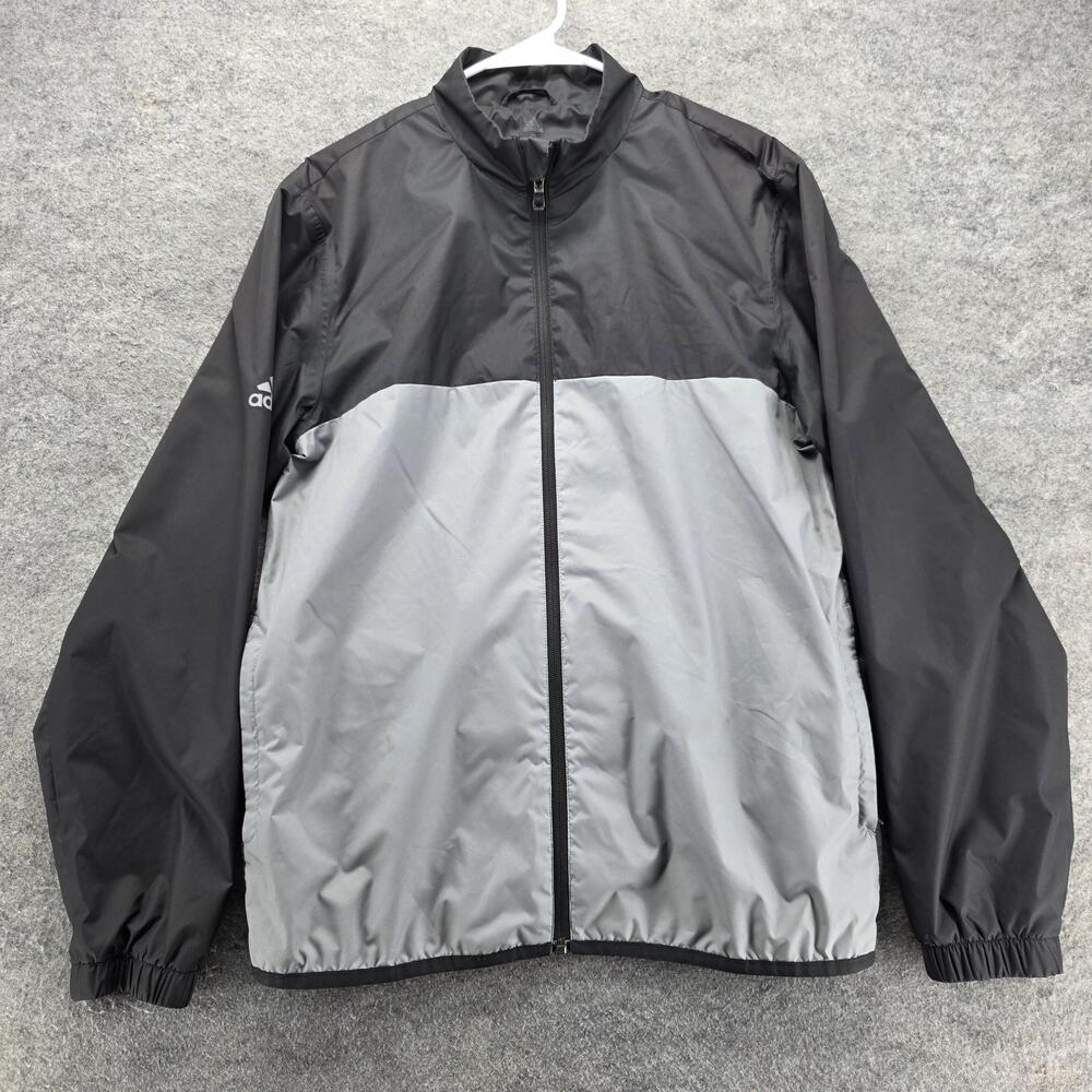 Adidas Windbreaker Jacket Mens S Black Full Zip Pockets Water-Resistant